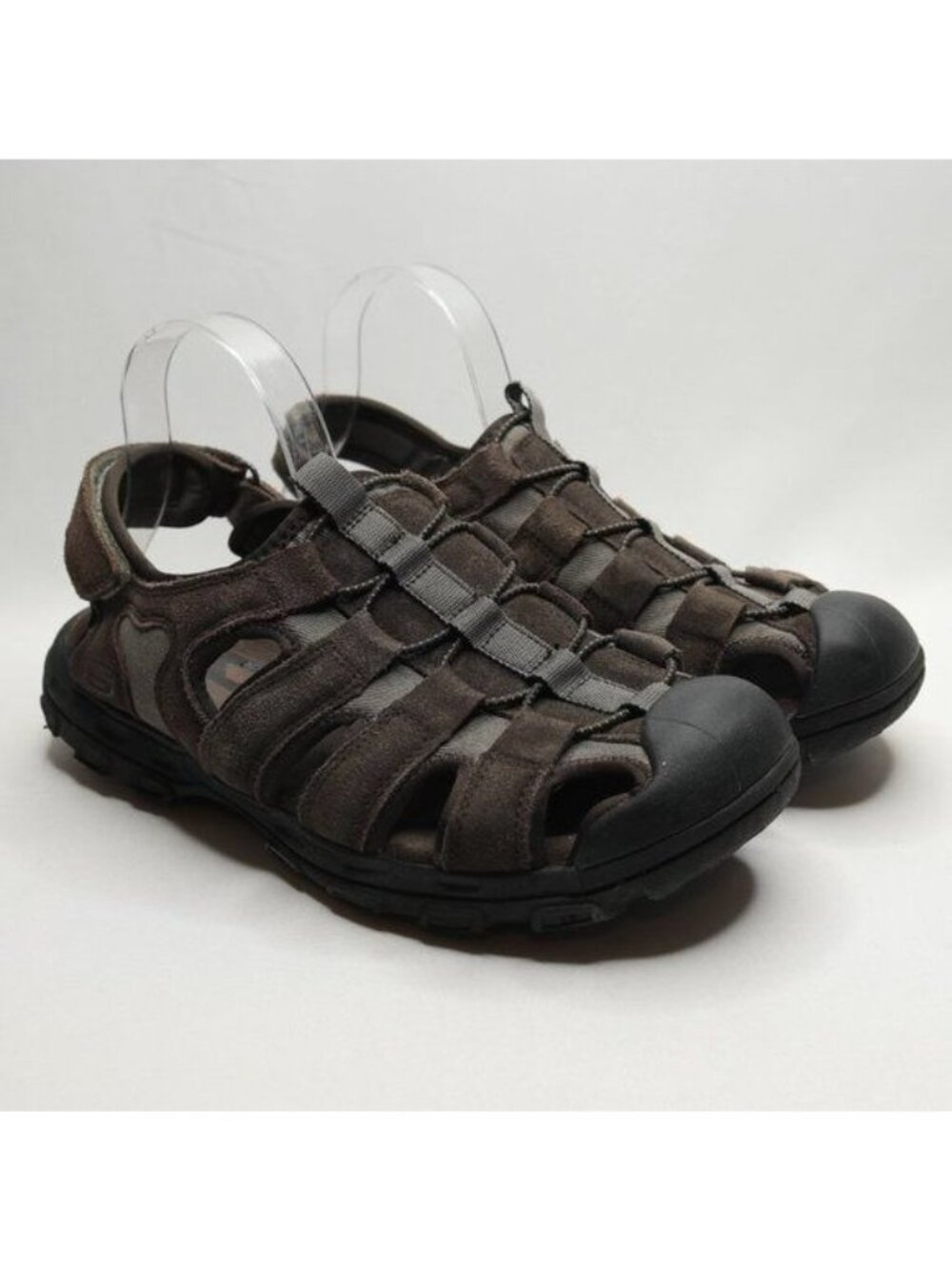 Skechers Selmo Men's Size 10 Brown Black Leather Slip On Fisherman Sandals
